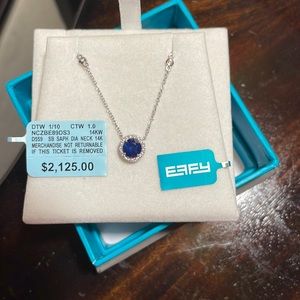 48 HOUR SALE ONLY! EFFY SAPPHIRE AND DIAMOND NECKLACE 14K WHITE GOLD.